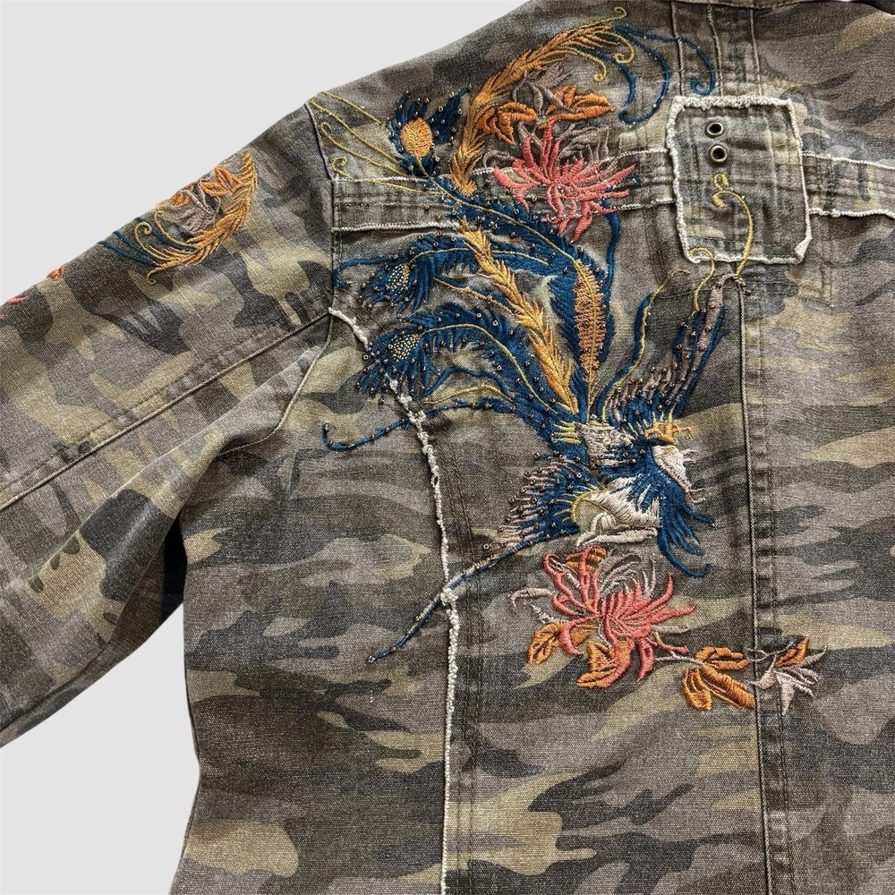 Wet Seal Juniors Large Camo Military Jacket Embroidered Beaded Y2K Utility